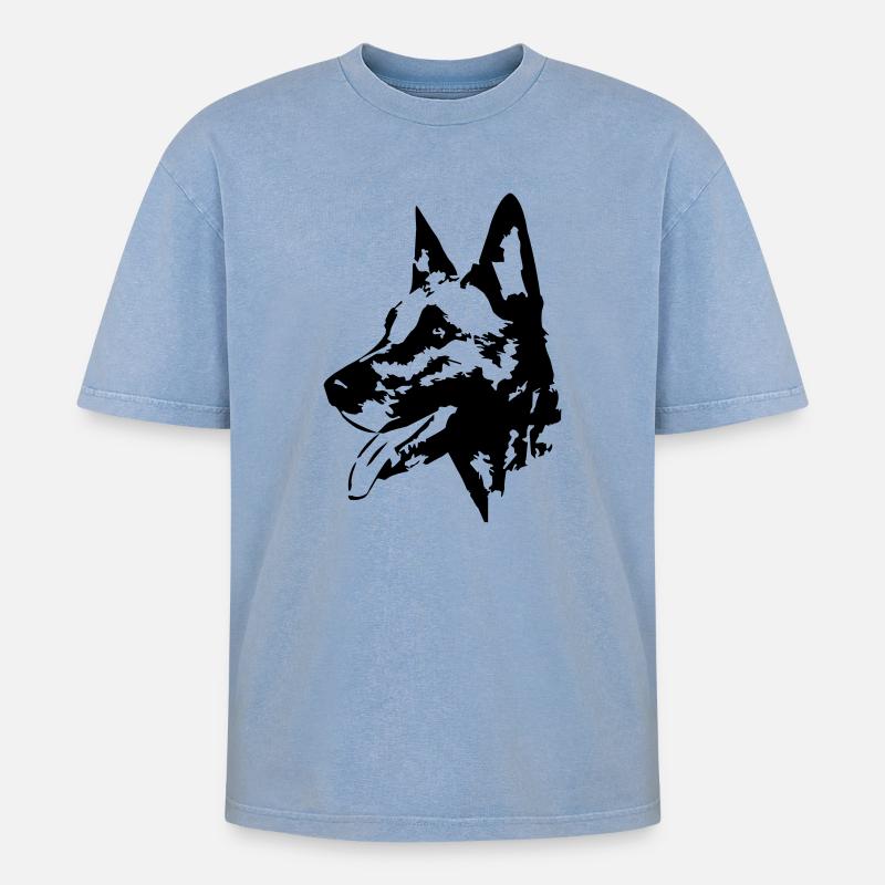 Malinois Kopf - Oversized Unisex Premium Acid-Washed T-Shirt - Blau Acid Wash
