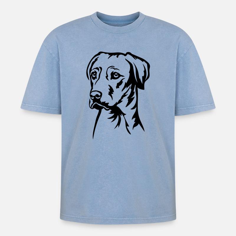 Rhodesian Ridgeback Kopf - Oversized Unisex Premium Acid-Washed T-Shirt - Blau Acid Wash