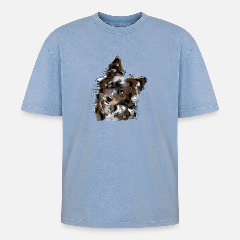 Australian Shepherd - Oversized Unisex Premium Acid-Washed T-Shirt - Blau Acid Wash