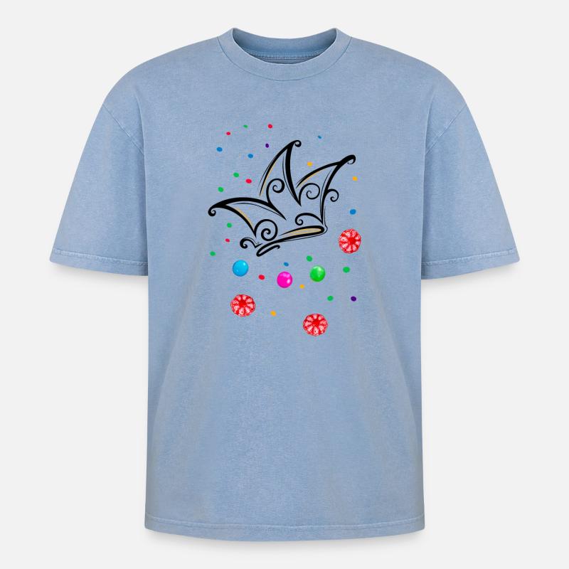 Fool's Cap Candy Camel - Oversized Unisex Premium Acid-Washed T-Shirt - acid washed blue