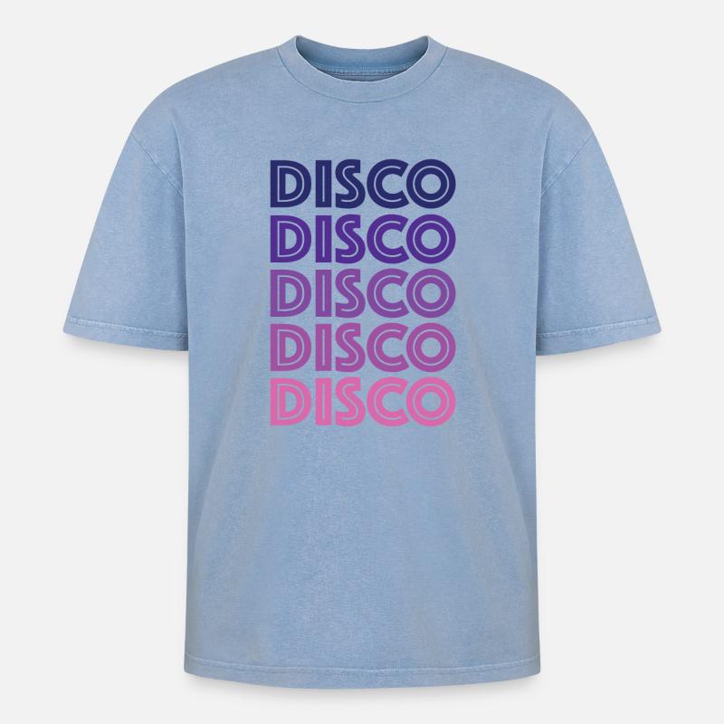 Disco Disco Disco - Oversized Unisex Premium Acid-Washed T-Shirt - Blau Acid Wash