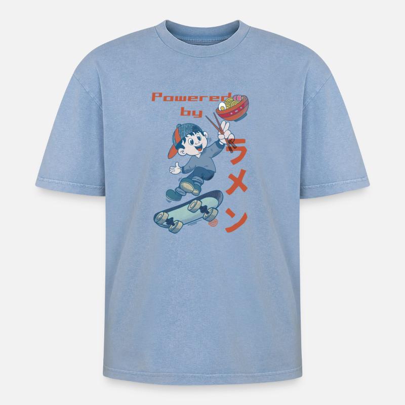 Propulsé par Ramen - T-shirt Premium unisexe oversize acid-washed - bleu délavé acide