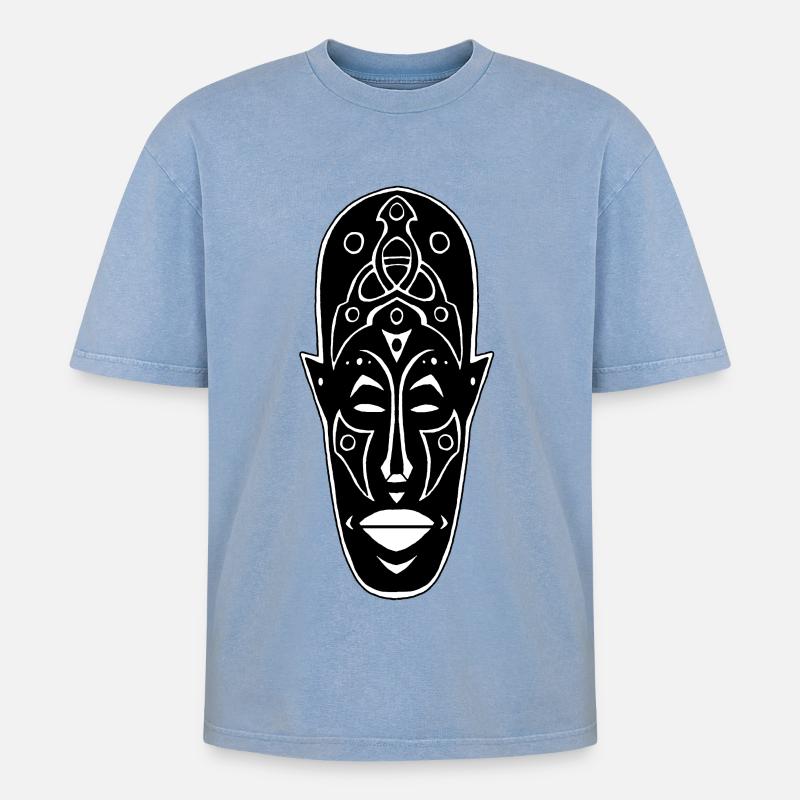Masque africain étrange - T-shirt Premium unisexe oversize acid-washed - bleu délavé acide