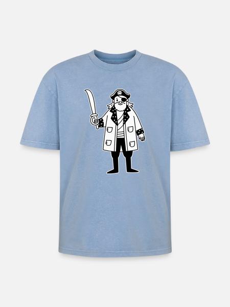 Pirat - Oversized Unisex Premium Acid-Washed T-Shirt - Blau Acid Wash