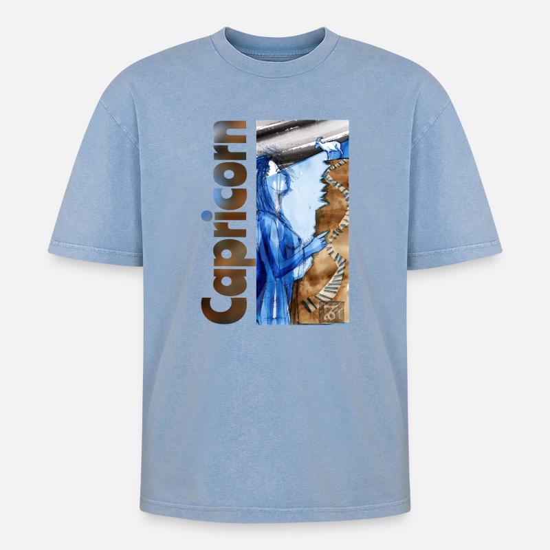 Sternzeichen Steinbock - Oversized Unisex Premium Acid-Washed T-Shirt - Blau Acid Wash