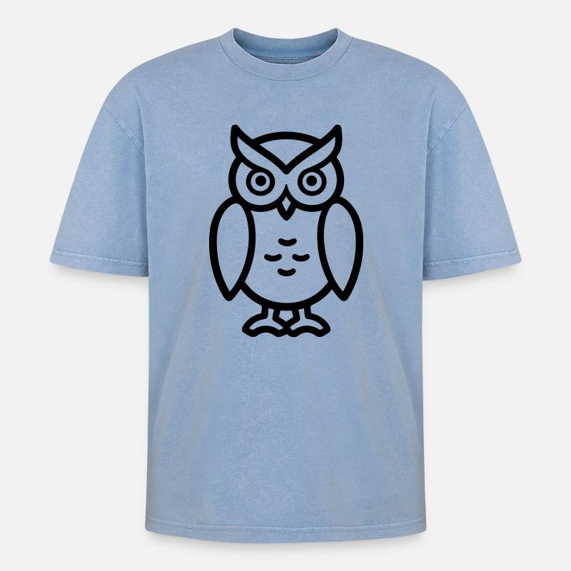 Eule - Oversized Unisex Premium Acid-Washed T-Shirt - Blau Acid Wash