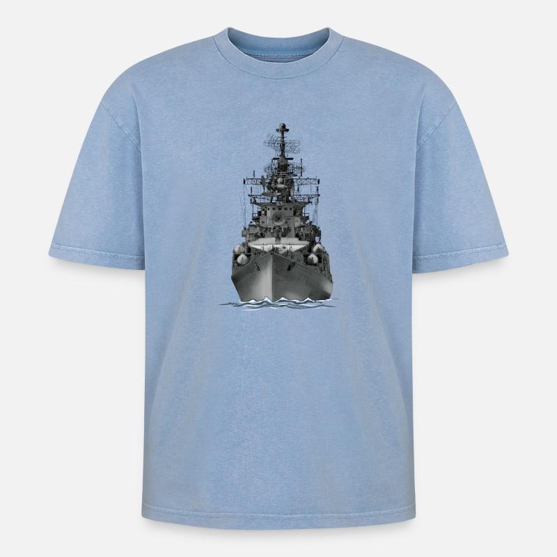 Schiff - Oversized Unisex Premium Acid-Washed T-Shirt - Blau Acid Wash