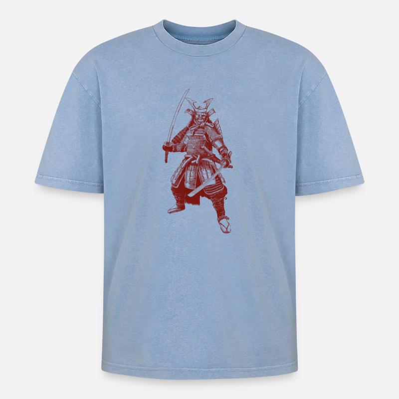 Samurai - Oversized Unisex Premium Acid-Washed T-Shirt - Blau Acid Wash