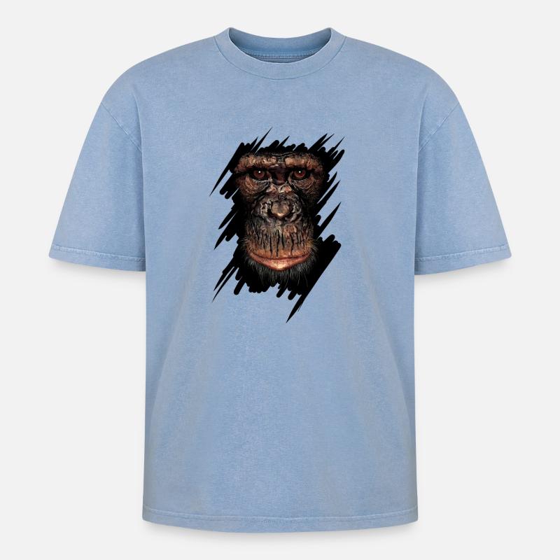 Affe - Oversized Unisex Premium Acid-Washed T-Shirt - Blau Acid Wash