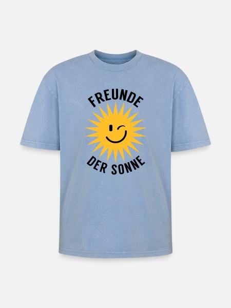 Freunde der Sonne - Oversized Unisex Premium Acid-Washed T-Shirt - Blau Acid Wash
