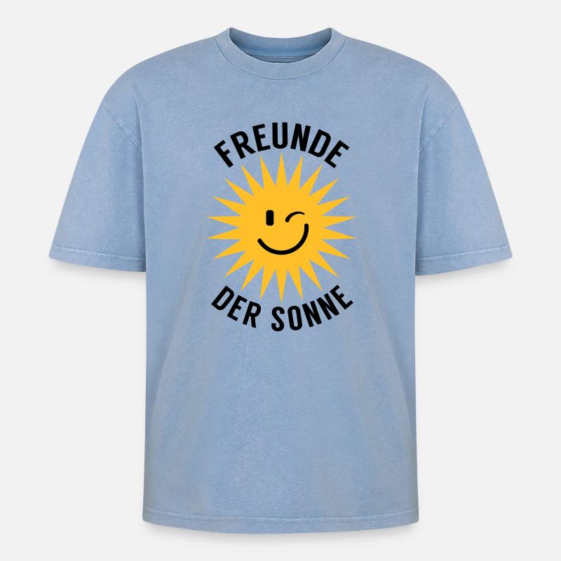 Freunde der Sonne - Oversized Unisex Premium Acid-Washed T-Shirt - Blau Acid Wash