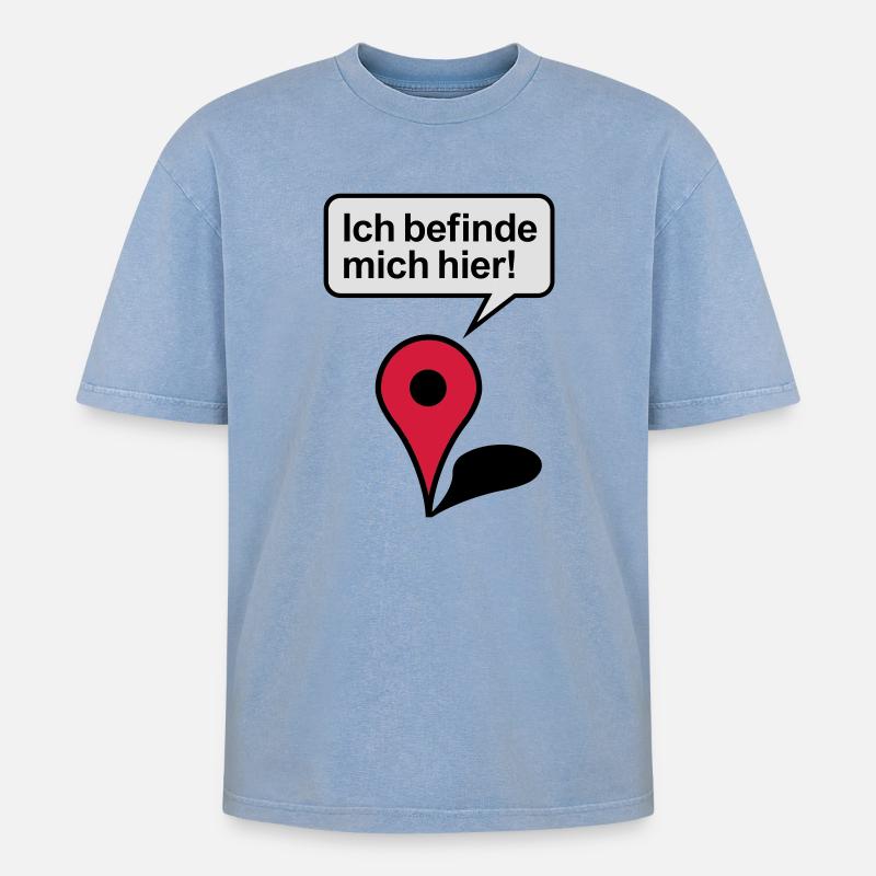 Ich befinde mich hier Google Maps - Oversized Unisex Premium Acid-Washed T-Shirt - Blau Acid Wash