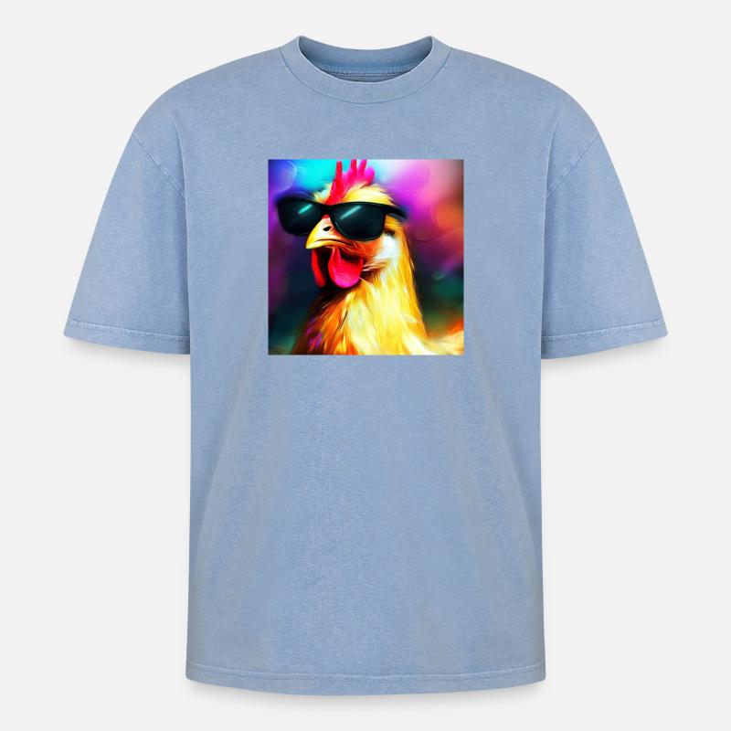 Fancy Chicken IV - Oversized Unisex Premium Acid-Washed T-Shirt - Blau Acid Wash