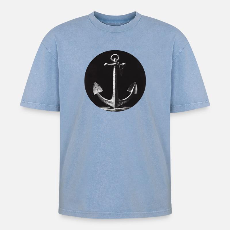 Anker grau - Oversized Unisex Premium Acid-Washed T-Shirt - Blau Acid Wash