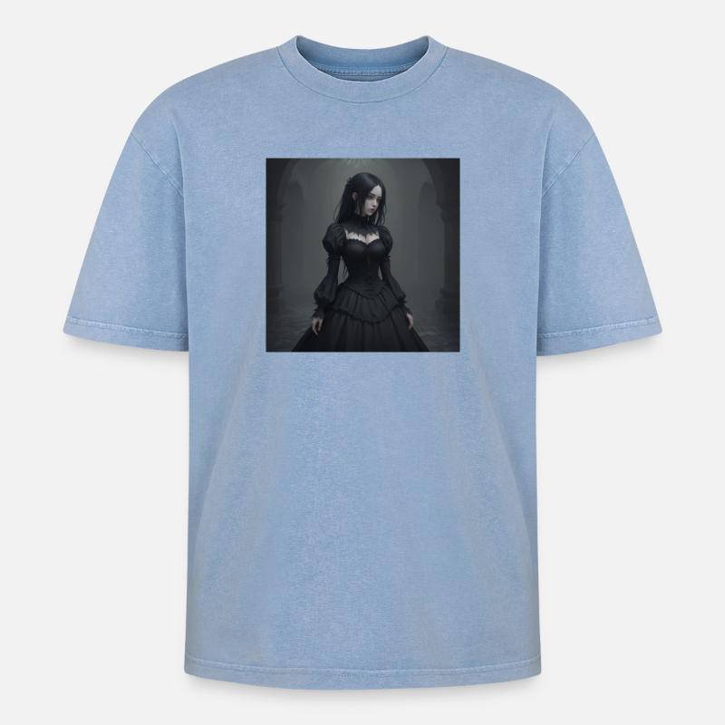 Gothic Viktorianisches Schwarzkleid - Oversized Unisex Premium Acid-Washed T-Shirt - Blau Acid Wash