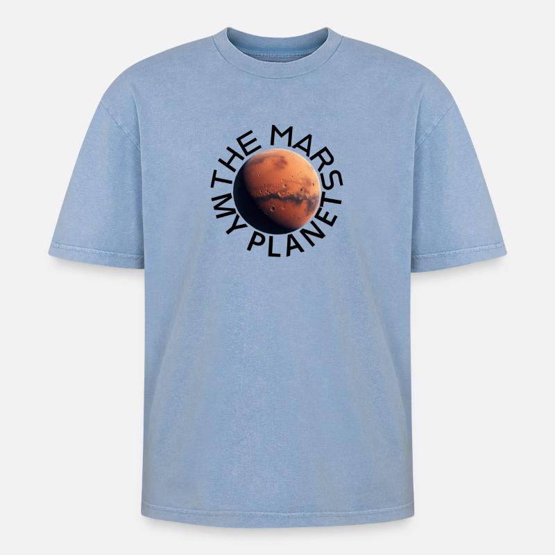 Marsoberfläche mit Kratern - Oversized Unisex Premium Acid-Washed T-Shirt - Blau Acid Wash