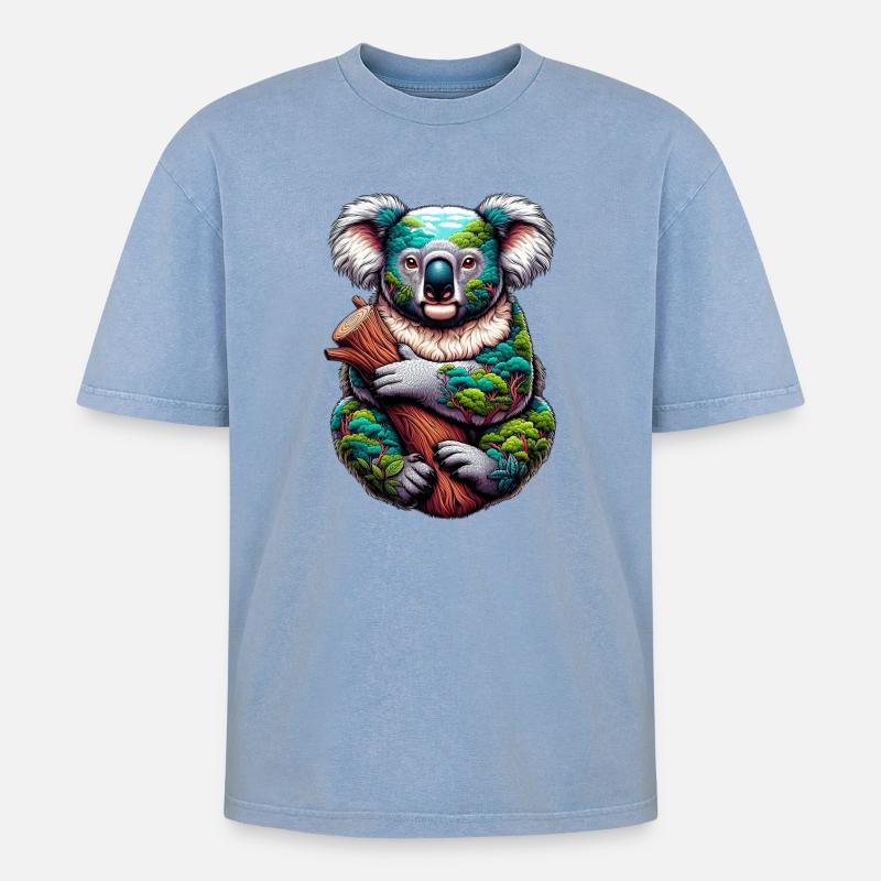 Koala - Oversized Unisex Premium Acid-Washed T-Shirt - Blau Acid Wash