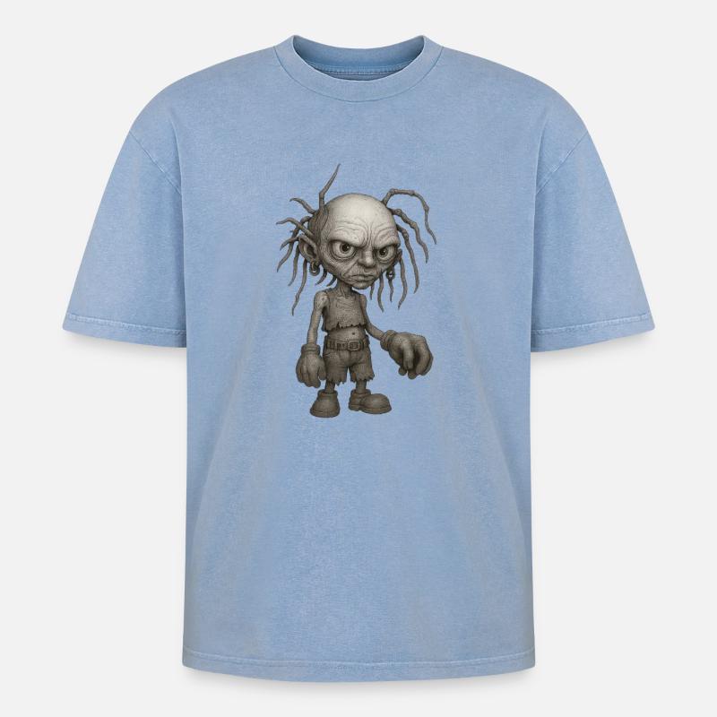 Grumpy Grom (Outcast Edition) - Oversized Unisex Premium Acid-Washed T-Shirt - Blau Acid Wash