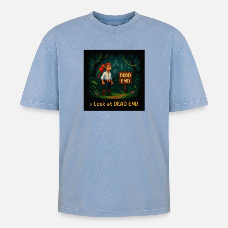 Look at Dead End - Oversized Unisex Premium Acid-Washed T-Shirt - Blau Acid Wash
