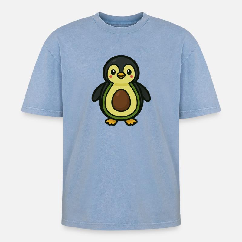 Pingucado - Oversized Unisex Premium Acid-Washed T-Shirt - Blau Acid Wash