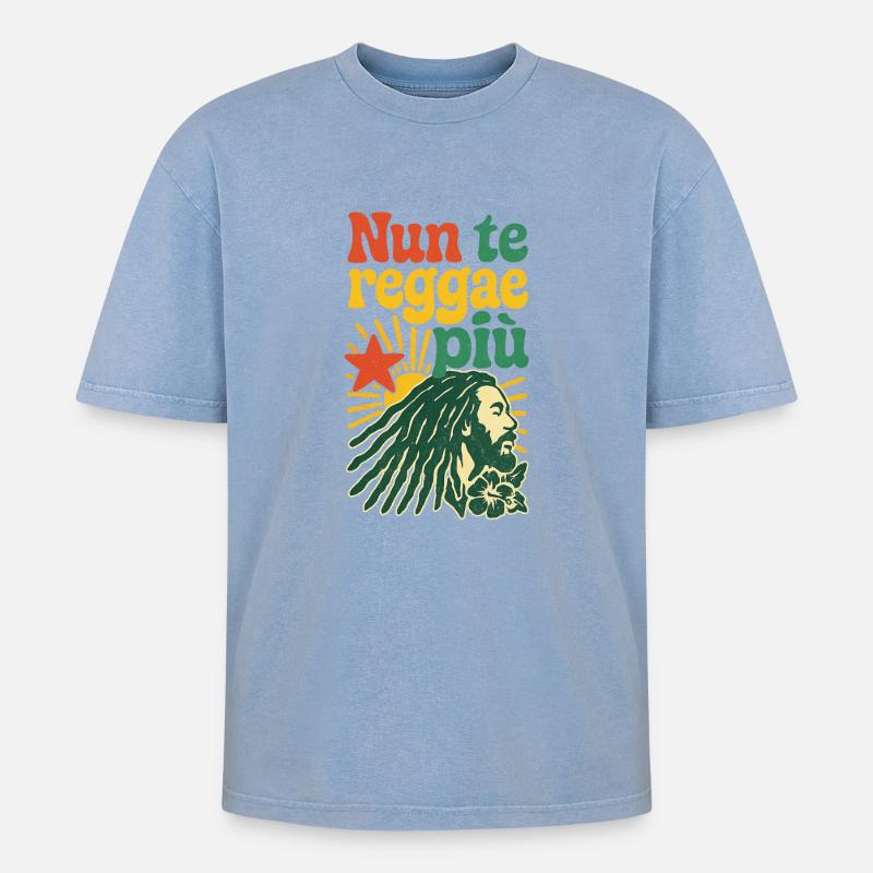 Rasta Reggae Design mit positiver Botschaft - Oversized Unisex Premium Acid-Washed T-Shirt - Blau Acid Wash