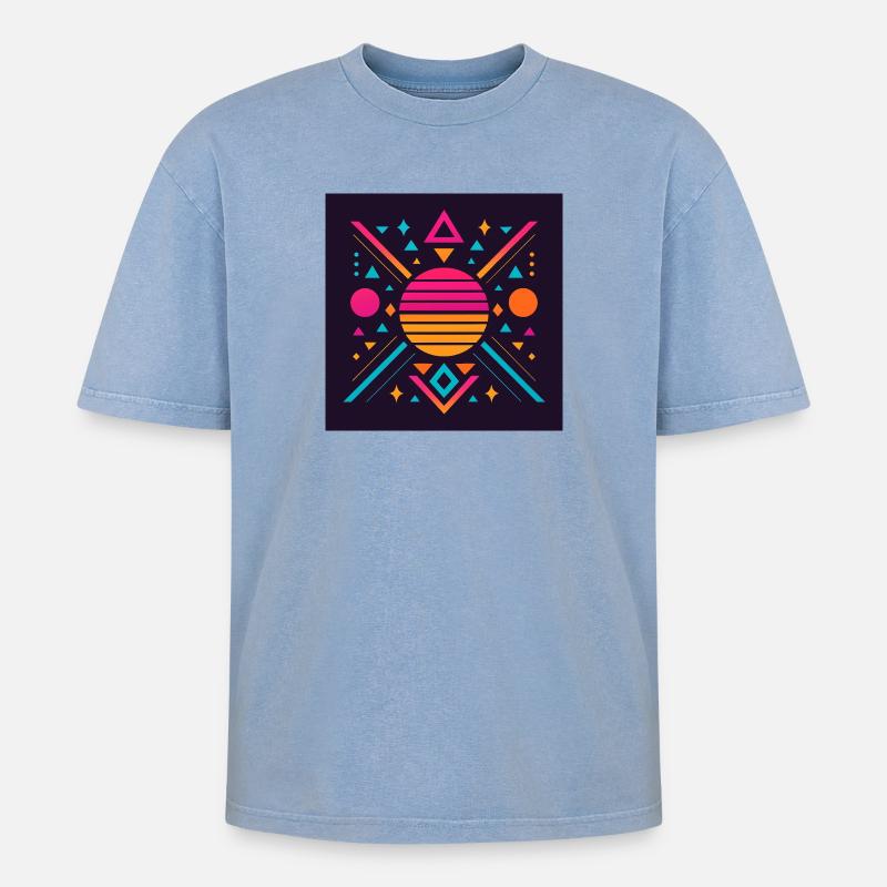 Synthwave geometric pattern - Oversized Unisex Premium Acid-Washed T-Shirt - acid washed blue