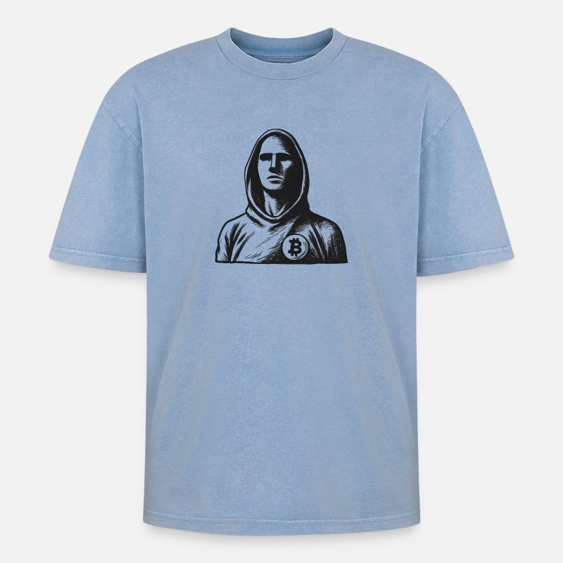 Anonymer Hacker mit Bitcoin-Logo - Oversized Unisex Premium Acid-Washed T-Shirt - Blau Acid Wash