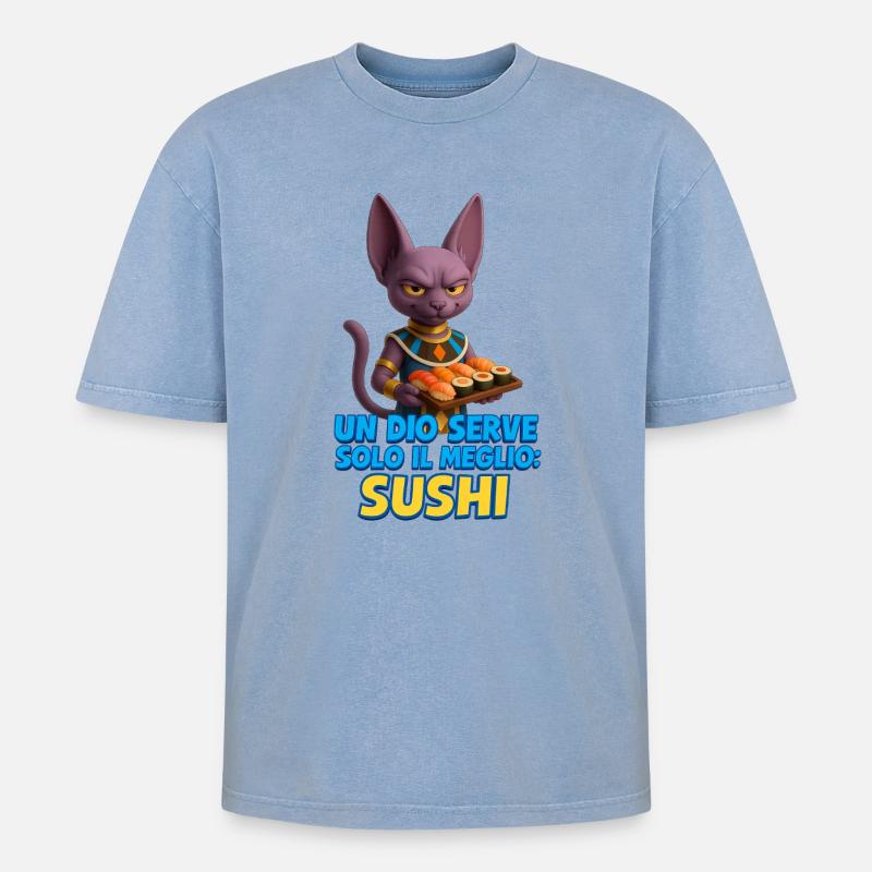 Un_Dio_e_il_Sushi_Perfetto - Oversized Unisex Premium Acid-Washed T-Shirt - Blau Acid Wash