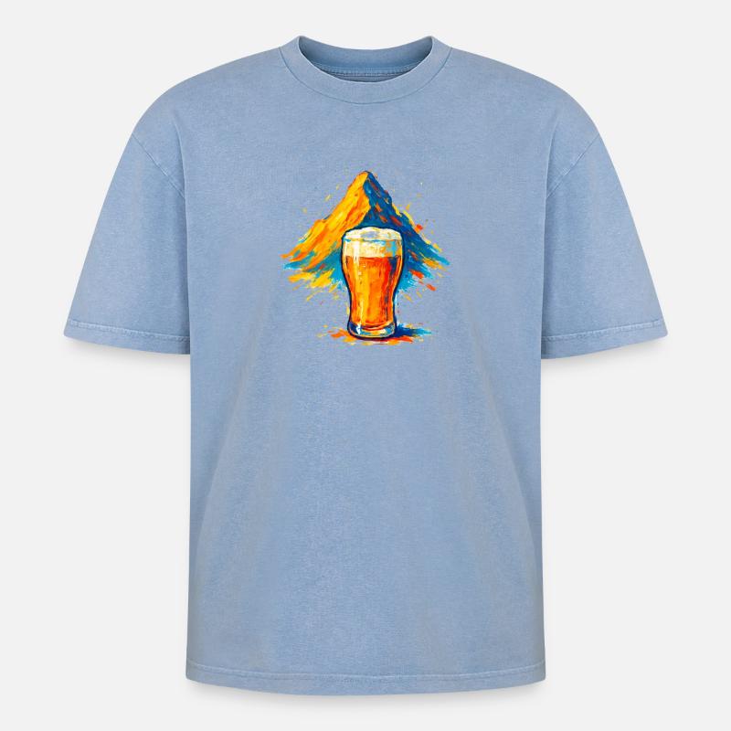 Biergipfel Farbexplosion - Oversized Unisex Premium Acid-Washed T-Shirt - Blau Acid Wash