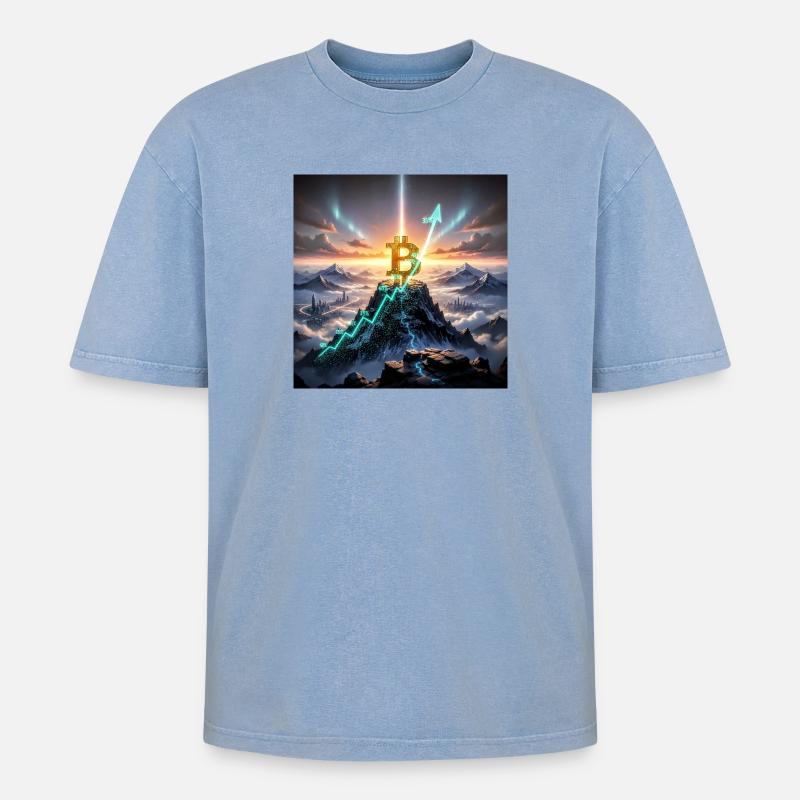 Bitcoin Summit Climb 3D - T-shirt Premium unisexe oversize acid-washed - bleu délavé acide