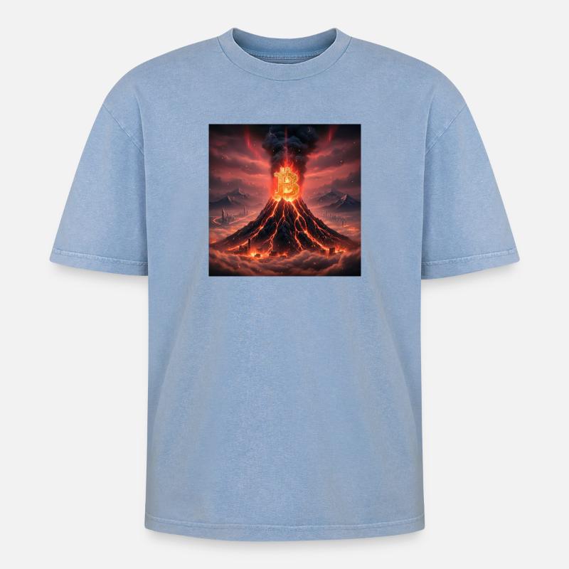 Bitcoin Vulkan-Ausbruch - Oversized Unisex Premium Acid-Washed T-Shirt - Blau Acid Wash