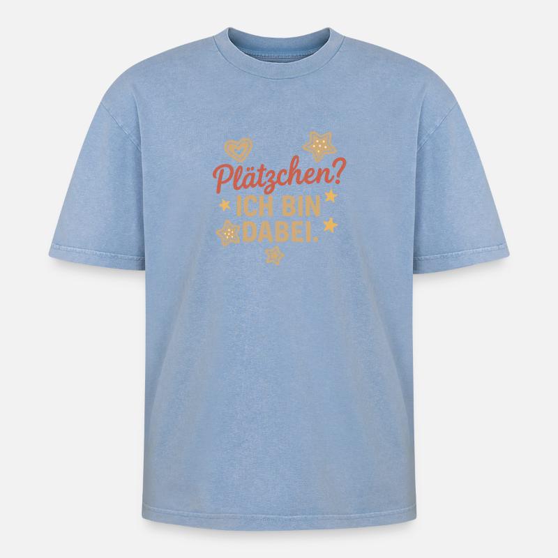 Plätzchen? Ich bin dabei. - Oversized Unisex Premium Acid-Washed T-Shirt - Blau Acid Wash