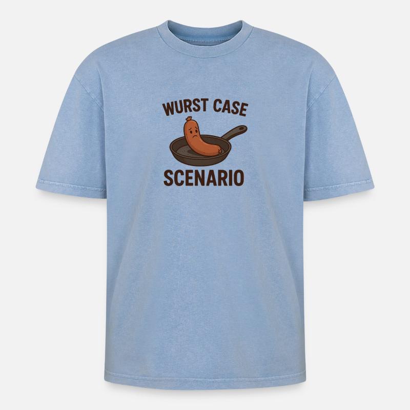 Wurst Case Scenario  - Oversized Unisex Premium Acid-Washed T-Shirt - Blau Acid Wash