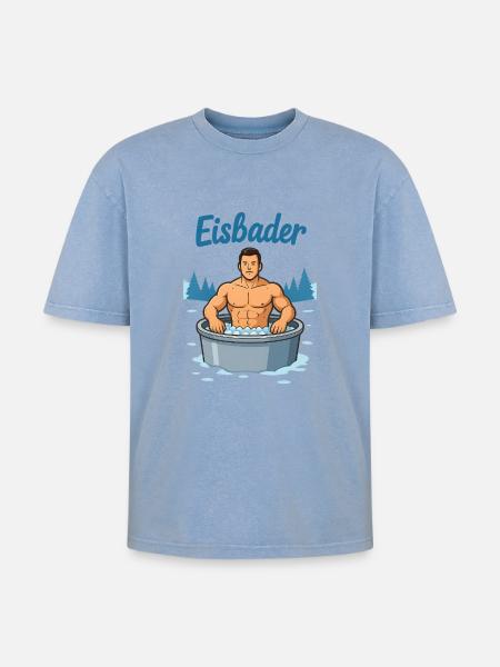Eisbader Muskelmann im Eisbad - Oversized Unisex Premium Acid-Washed T-Shirt - acid washed blue