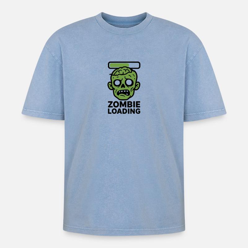 Zombie Loading Schädel Grafik - Oversized Unisex Premium Acid-Washed T-Shirt - Blau Acid Wash