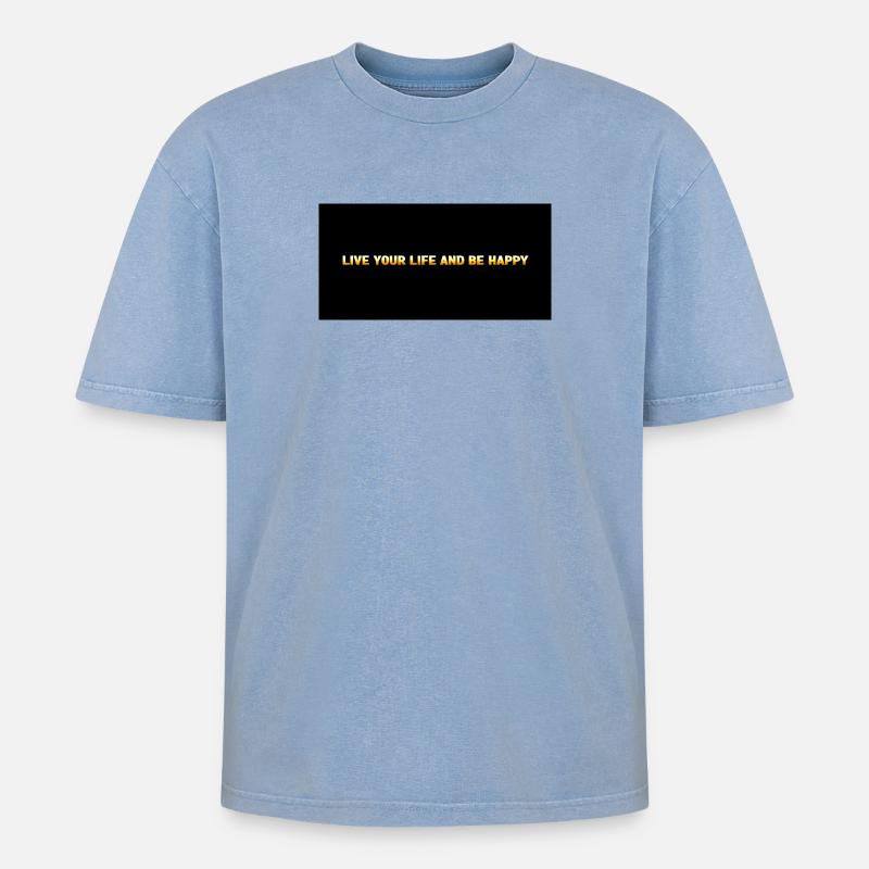Lebe dein Leben – Glücklich sein - Oversized Unisex Premium Acid-Washed T-Shirt - Blau Acid Wash