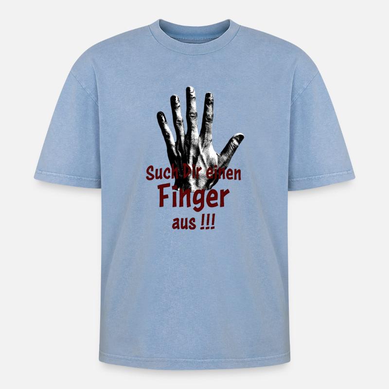 Such Dir einen Finger aus!!! - Oversized Unisex Premium Acid-Washed T-Shirt - Blau Acid Wash