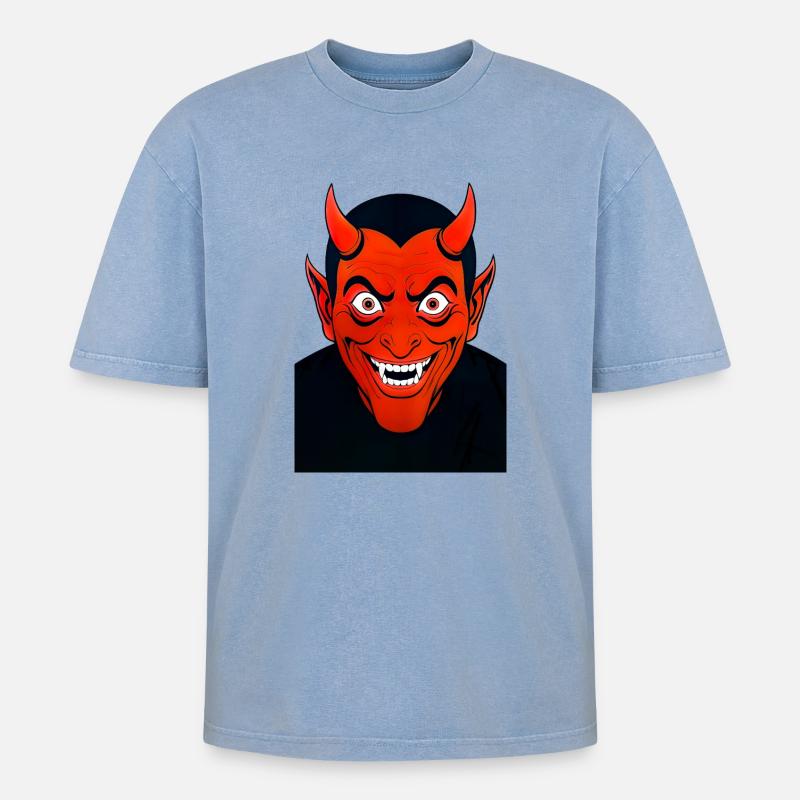 Devil - Oversized Unisex Premium Acid-Washed T-Shirt - acid washed blue
