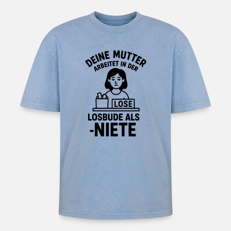losbude deine mutter witz - Oversized Unisex Premium Acid-Washed T-Shirt - Blau Acid Wash