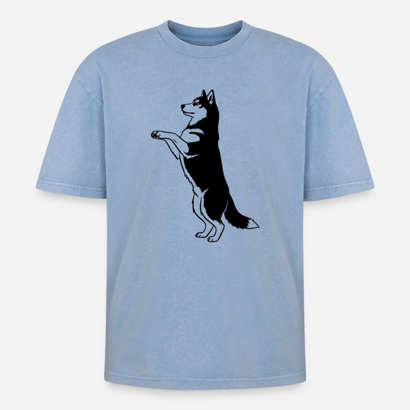 Stehender Hund Silhouette Vector - Oversized Unisex Premium Acid-Washed T-Shirt - Blau Acid Wash