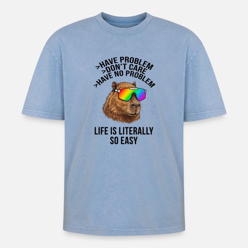 Cool Capybara Regenbogen-Sonnenbrille – Chill-Meme - Oversized Unisex Premium Acid-Washed T-Shirt - Blau Acid Wash