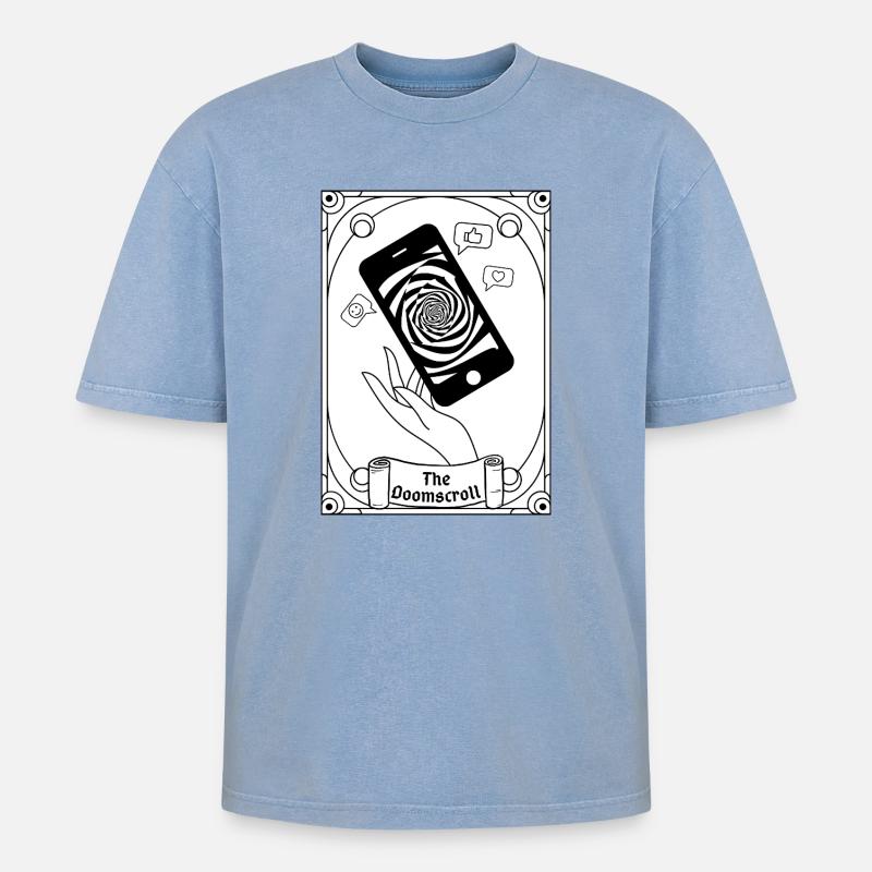 Doomscroll Brainrot Smartphone Tarot - Oversized Unisex Premium Acid-Washed T-Shirt - Blau Acid Wash