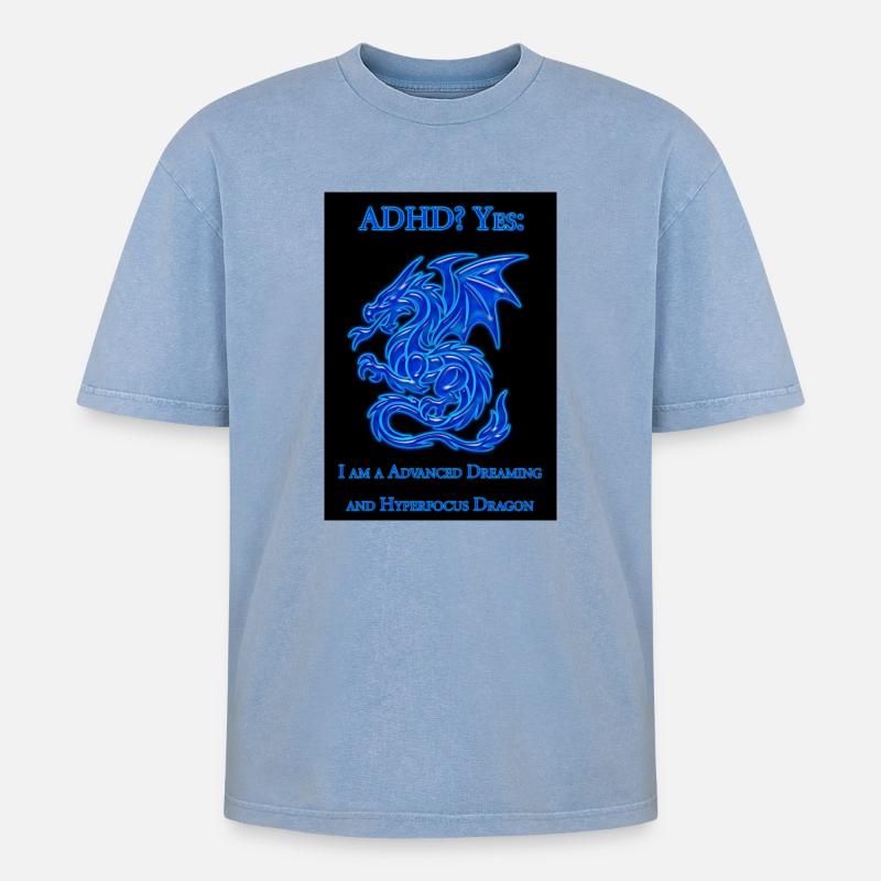 ADHD-Dragon - Oversized Unisex Premium Acid-Washed T-Shirt - Blau Acid Wash