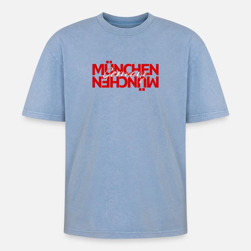 München Germany Script Overlay - Oversized Unisex Premium Acid-Washed T-Shirt - Blau Acid Wash