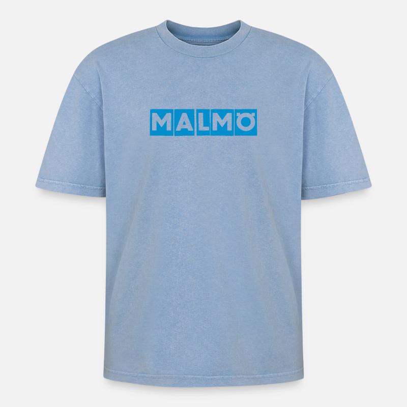 Malmö – Conception de texte bleu - T-shirt Premium unisexe oversize acid-washed - bleu délavé acide