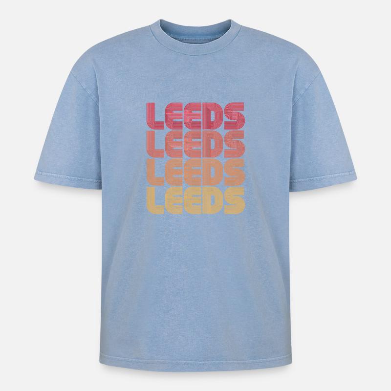 Leeds Gradient Repeats - Oversized Unisex Premium Acid-Washed T-Shirt - acid washed blue