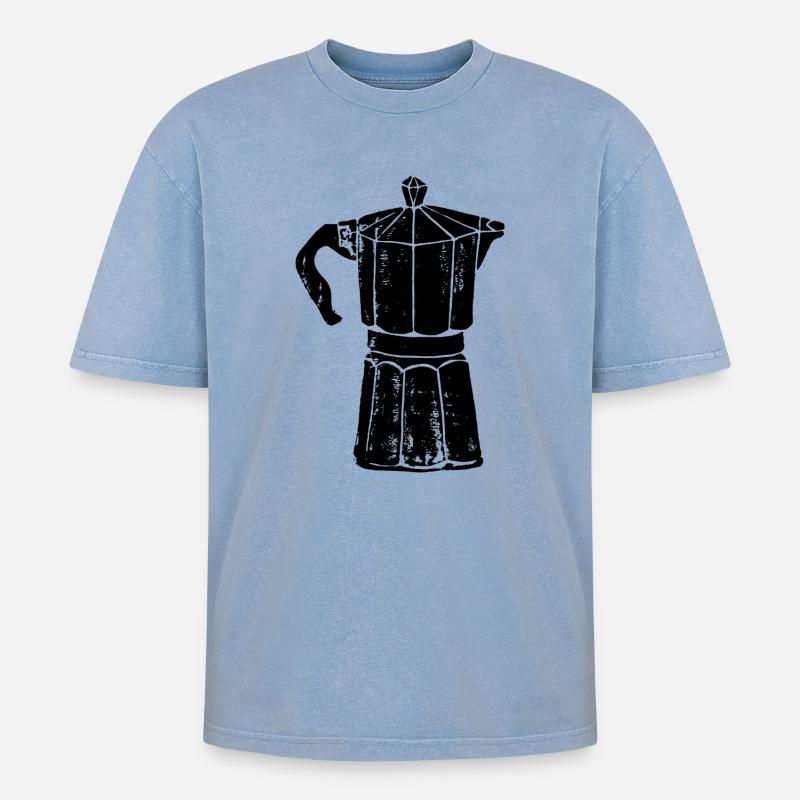 Kaffee – But first coffee - Oversized Unisex Premium Acid-Washed T-Shirt - Blau Acid Wash