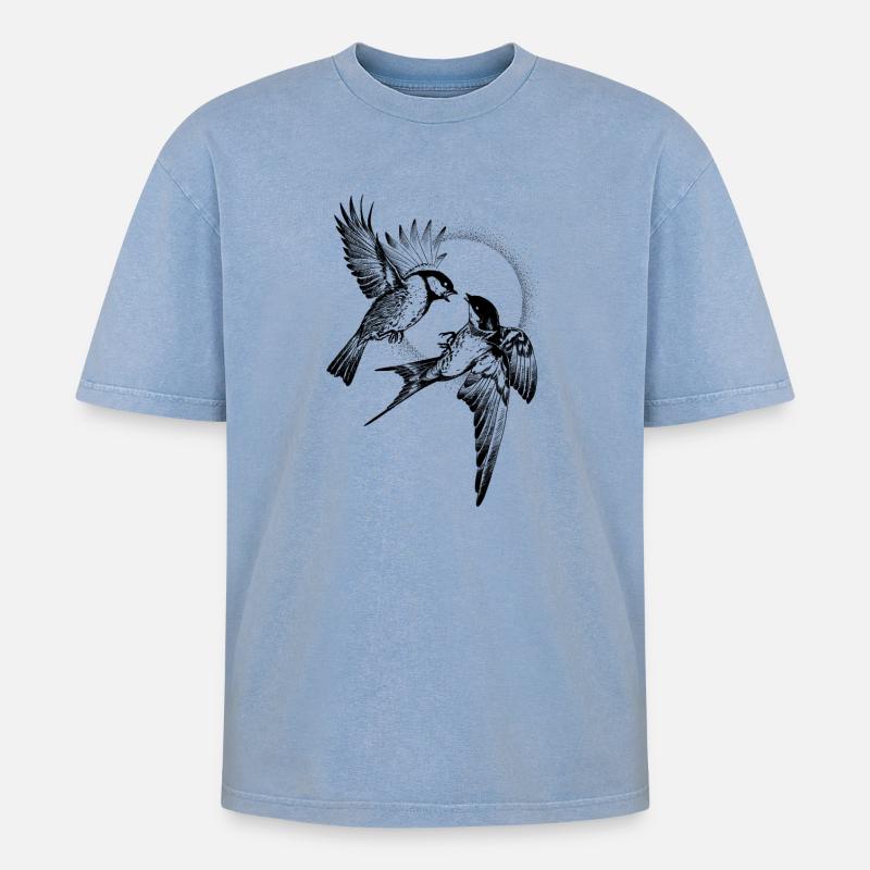 Vogelkampf - Oversized Unisex Premium Acid-Washed T-Shirt - Blau Acid Wash