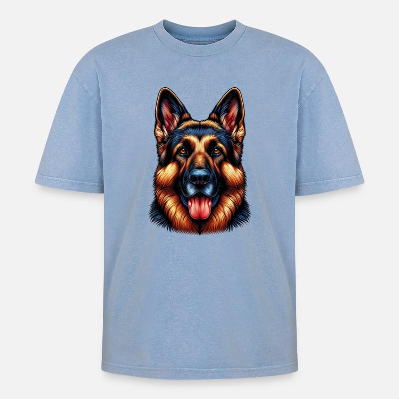 Deutscher Schäferhund - Oversized Unisex Premium Acid-Washed T-Shirt - Blau Acid Wash