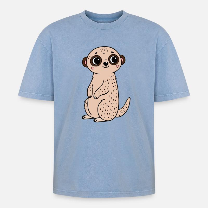 Erdmännchen - Oversized Unisex Premium Acid-Washed T-Shirt - Blau Acid Wash